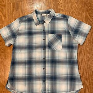 L.L. Bean Women's Blue and GRAY  Plaid Button Down Shirt SIZE M